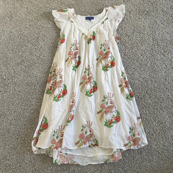 Ros Garden Womens XL White & Multicolor Peacock Print Dress With Flutter Sleeves - Picture 2 of 11